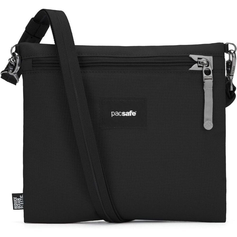 Unisex Jet Black Recycled Polyester Anti-Theft Crossbody Pouch with RFID Blockin